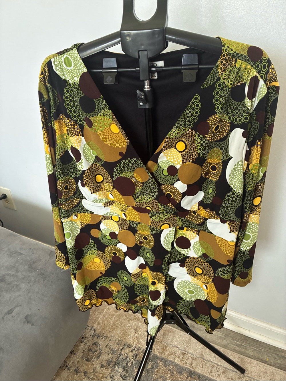 Cato Green, Yellow & Brown Abstract Print V-Neck Tunic